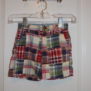 GAP Boys Madras Patchwork Shorts 3T Plaid Red Blue Green Preppy Ralph Lauren